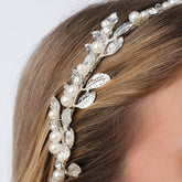 Diadema Perlas Cristal Botánica Plateada - Bambú Rosa Joyas y Accesorios